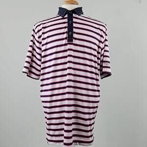 FootJoy Performance Striped Navy Pink Golf Polo Athletic Fit | Men's XL